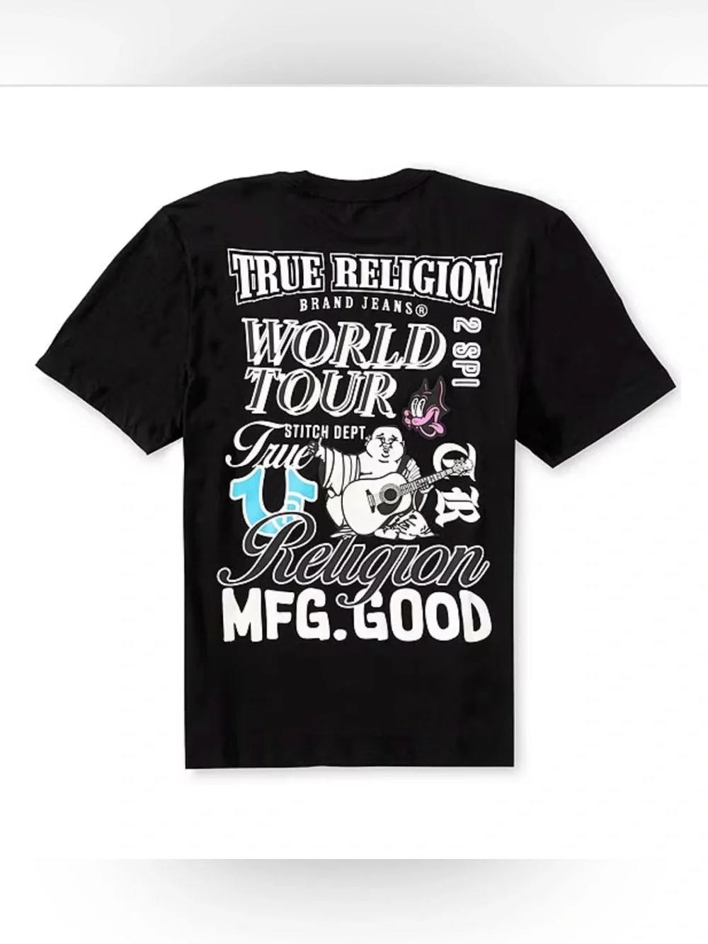True Religion Black Tee with White‎ & Light Blue Graphic